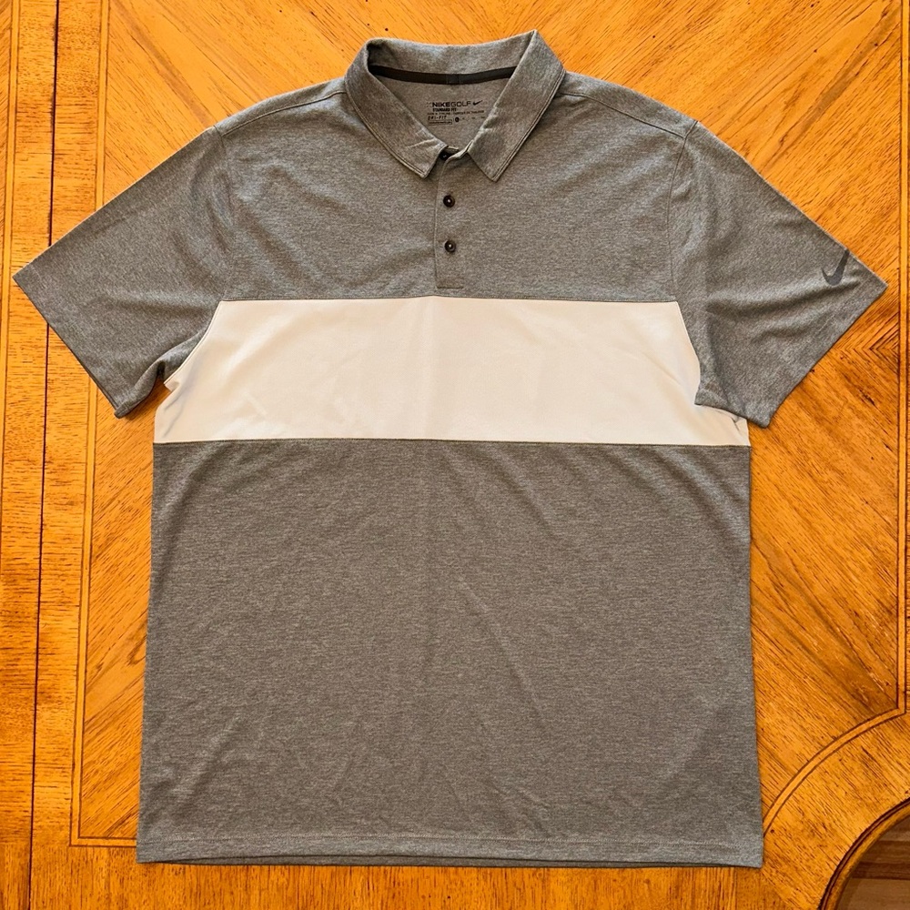 Nike Golf Polo Size XL Gray Heather Dri-Fit Breathe Color Block Performance